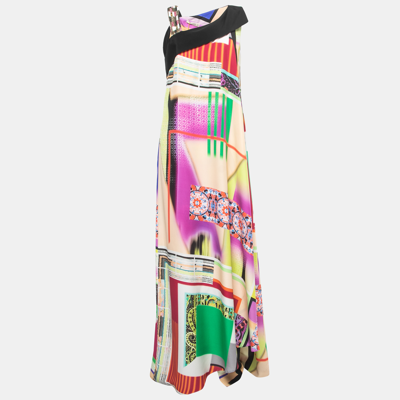 Pre-owned Etro Multicolor Printed Silk Beaded Strap One Shoulder Maxi Dress L