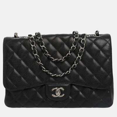 Pre-owned Chanel Black Caviar Quilted Maxi Single Flap Bag