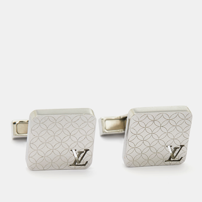 Pre-owned Louis Vuitton Champs Elysées Textured Silver Tone Cufflinks