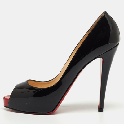 Pre-owned Christian Louboutin Black Patent Leather Very Prive Peep Toe Platform Pumps Size 40.5