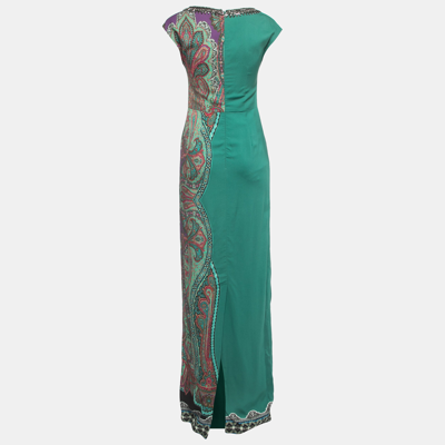 Pre-owned Etro Green Paisley Printed Crepe Embellished Maxi Dress S