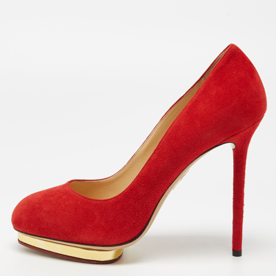 Pre-owned Charlotte Olympia Red Suede Debbie Pumps Size 40.5