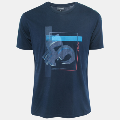 Pre-owned Emporio Armani Navy Blue Printed Cotton Knit T-shirt Xxl