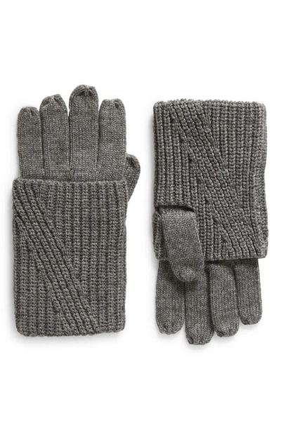 Shop Allsaints Traveling Foldable Cuff Knit Gloves In Grey Marl