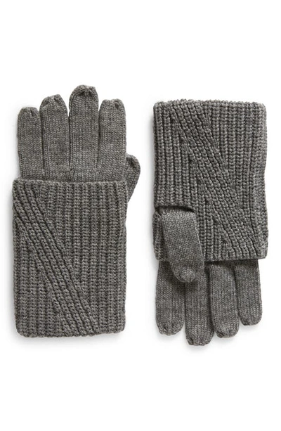 Allsaints Traveling Foldable Cuff Knit Gloves In Grey Marl