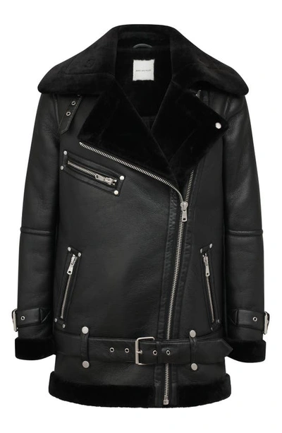 Shop Avec Les Filles Faux Shearling Trim Faux Leather Biker Jacket In Black