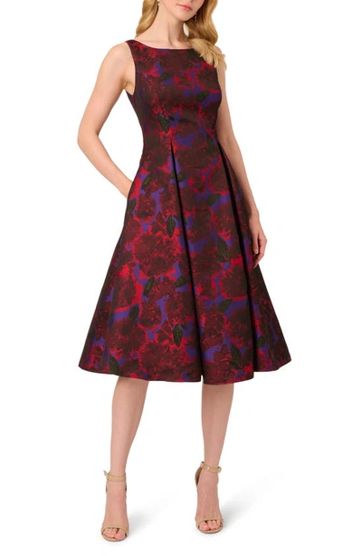 Shop Adrianna Papell Floral Jacquard Fit & Flare Cocktail Dress In Red Multi