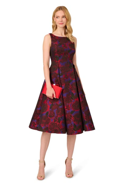 Shop Adrianna Papell Floral Jacquard Fit & Flare Cocktail Dress In Red Multi