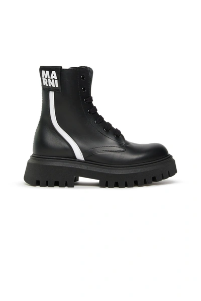 Shop Marni Logo Lace-up Boots In Black