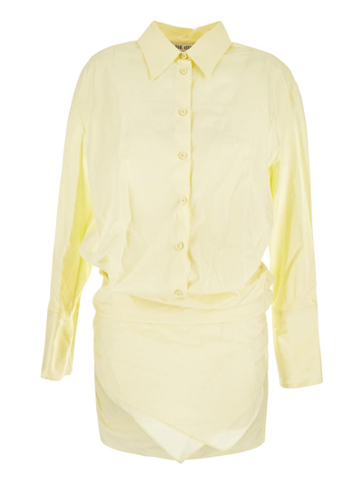 Shop Attico Hatty Shirt Mini Dress In Yellow
