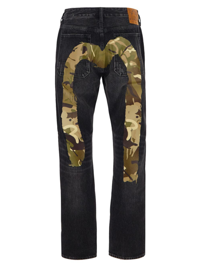 Shop Evisu Camouflage Brushstroke Daicock Print Jeans In Black
