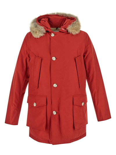 Shop Woolrich Artic Detachable Fur Parka Jacket In Red