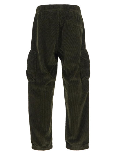 Shop Stone Island Loose Ribbed Trousers In Green