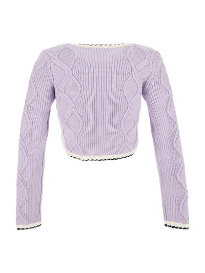 Shop Self-portrait Cropped Knit Cardigan In Lilac