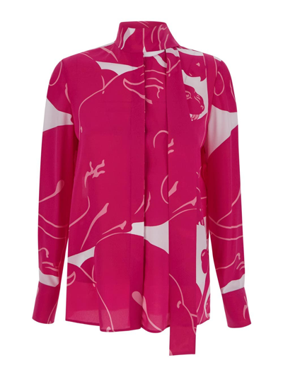 Shop Valentino Shawl Neck Printed Shirt In Pink