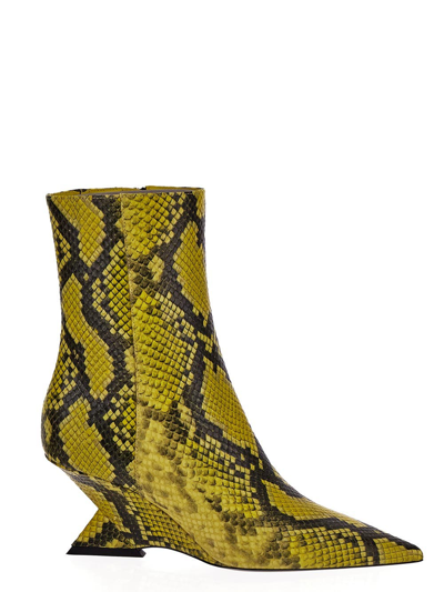 Attico Python Leather Ankle Boots In Yellow