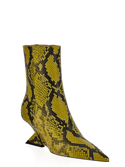 Attico Python Leather Ankle Boots In Yellow
