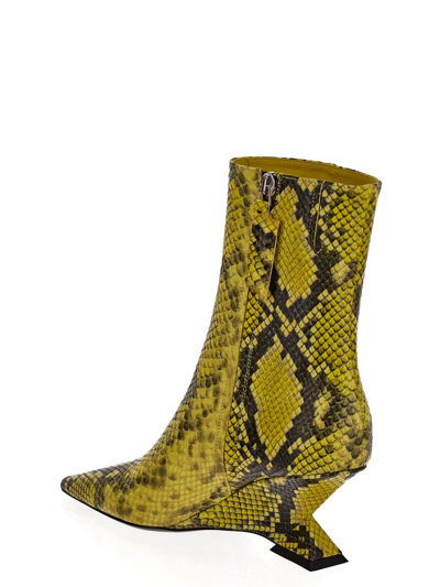 Attico Python Leather Ankle Boots In Yellow