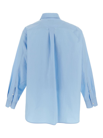 Shop Valentino Logo Embroidery Poplin Shirt In Blue