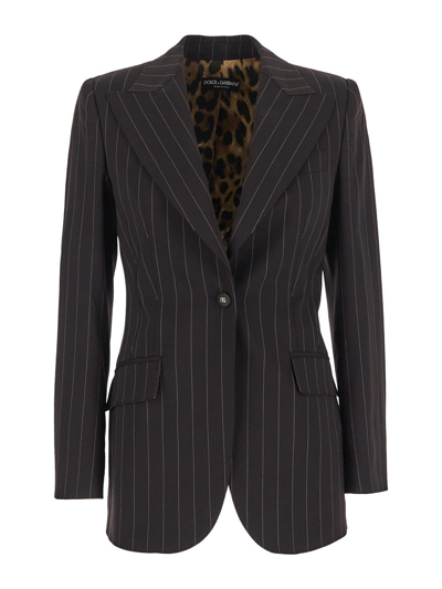 Shop Dolce & Gabbana Pinstripe Wool Turlington Blazer In Black