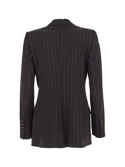 Shop Dolce & Gabbana Pinstripe Wool Turlington Blazer In Black
