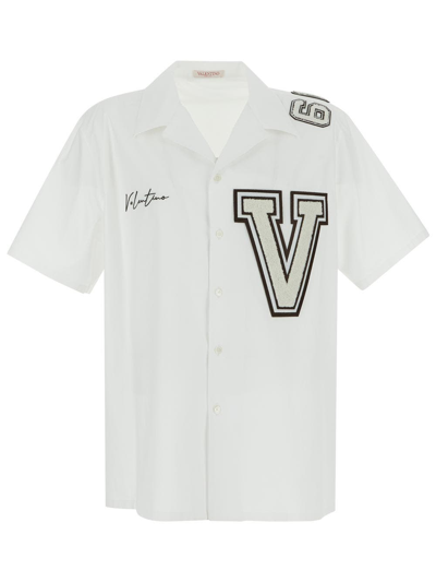 Shop Valentino Terry Patches Bowling Shirt In White