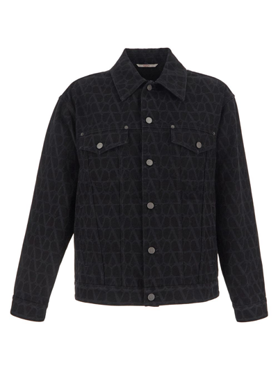 Shop Valentino Toile Iconographe Denim Jacket In Black