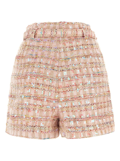 Shop Self-portrait Sequin Boucle Shorts In Pink