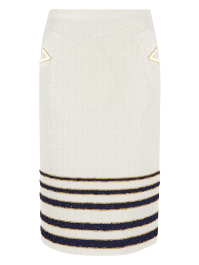 Shop Valentino V-logo Tweed Midi Skirt In Ivory