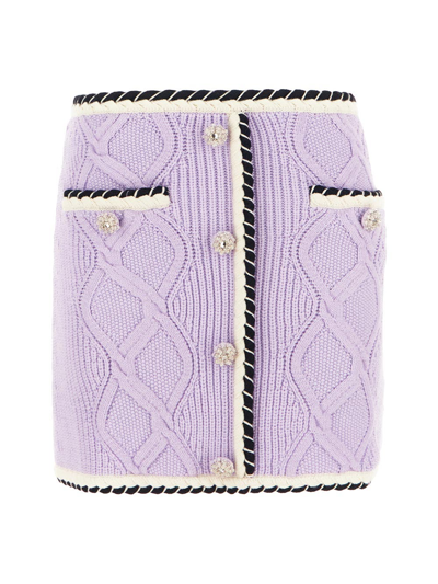 Shop Self-portrait Knit Mini Skirt In Purple