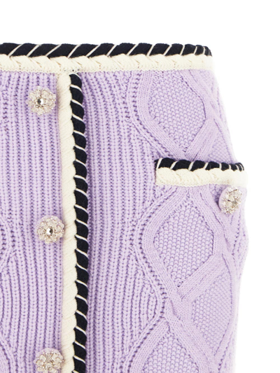 Shop Self-portrait Knit Mini Skirt In Purple