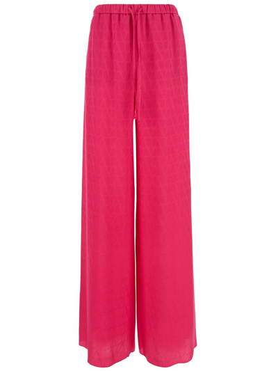 Shop Valentino Toile Iconographe Jacquard Trousers In Pink