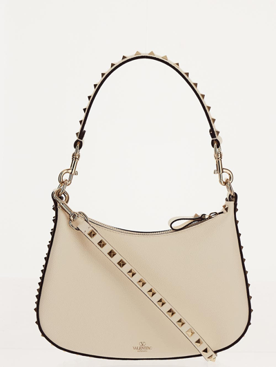 Shop Valentino Small Rockstud Hobo Bag In Ivory
