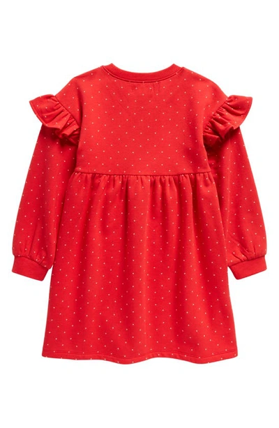 Shop Tucker + Tate Kids' Print Ruffle Shoulder Long Sleeve Fleece Dress In Red Letter Mini Dot