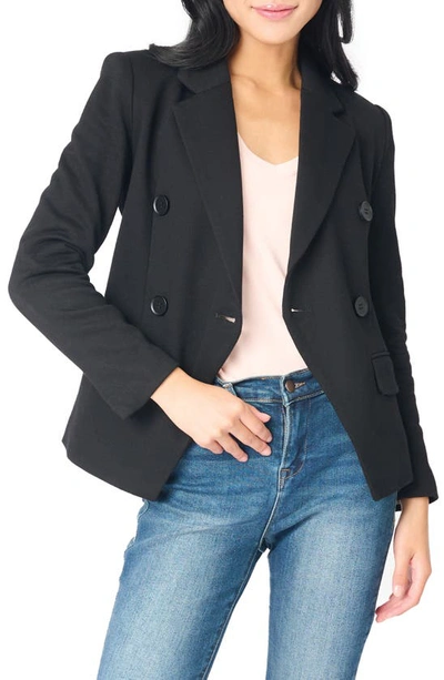 Shop Gibsonlook Double Breasted Cotton Blend Blazer In Black