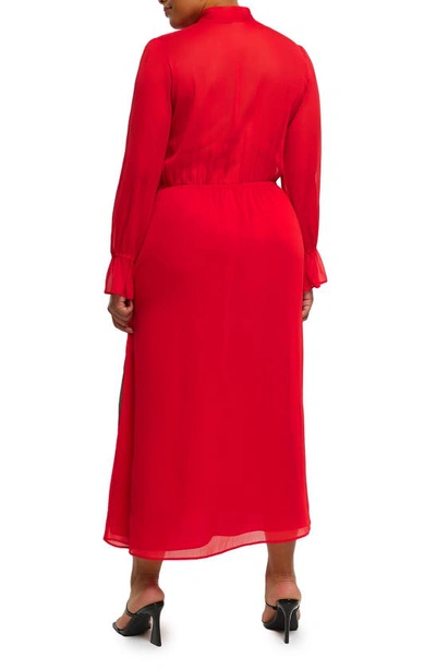 Shop River Island Pussybow Long Sleeve Chiffon Midi Dress In Red