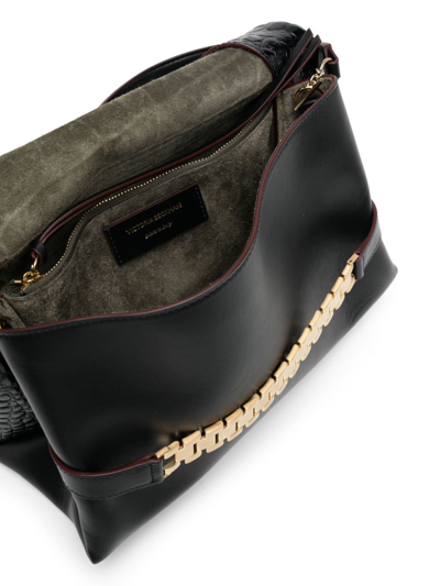 Shop Victoria Beckham Chain Pouch Crocodile Embossed Leather Shoulder Bag In Black