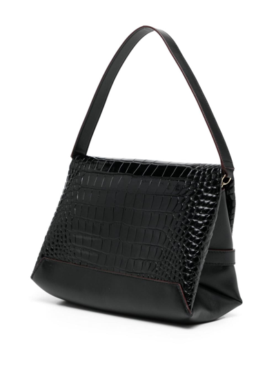 Shop Victoria Beckham Chain Pouch Crocodile Embossed Leather Shoulder Bag In Black