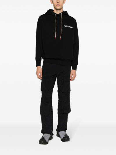 Aries Logo Hooded Sweatshirt Ribbed Finish In Black