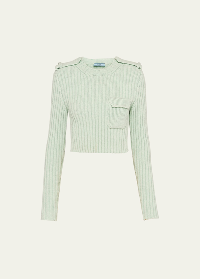 Shop Prada Ribbed Wool Cashmere Cropped Top In F0223 Menta