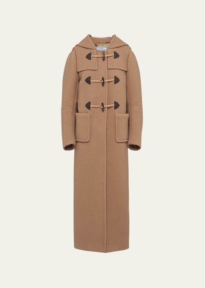 Shop Prada Toggle Velour Duffle Hooded Coat In F0040 Cammello