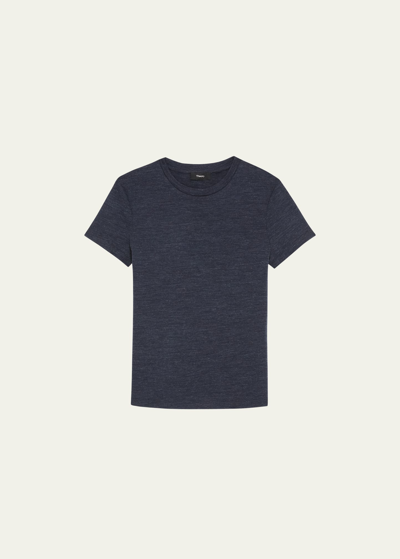 Shop Theory Wool-jersey Tiny Tee In Navy Melange