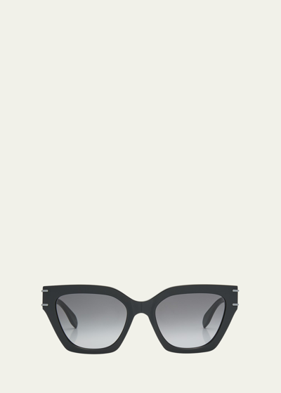 Shop Alexander Mcqueen Acetate Cat-eye Sunglasses W/ Logo Detail In 001 Shiny Solid B