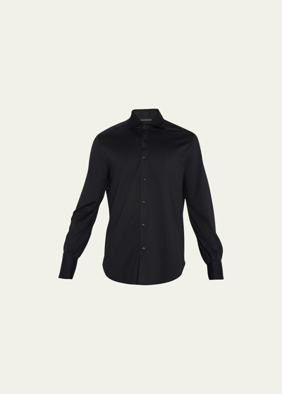 Shop Brunello Cucinelli Men's Jersey Knit Sport Shirt In Black