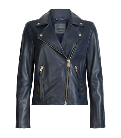 Shop Allsaints Leather Dalby Biker Jacket In Blue
