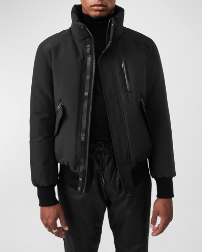 Shop Mackage Men's Dixon Down Bomber Jacket With Hooded Bib In Black