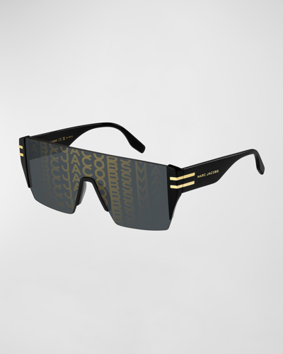Shop Marc Jacobs Mirrored Graphic Acetate Shield Sunglasses In Gd Pttrbk
