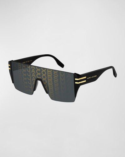 Marc Jacobs Mirrored Graphic Acetate Shield Sunglasses In Gd Pttrbk