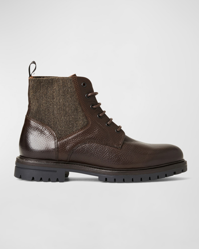 Shop Bruno Magli Men's Hunter Leather And Flannel Lace-up Boots In Dark Brown