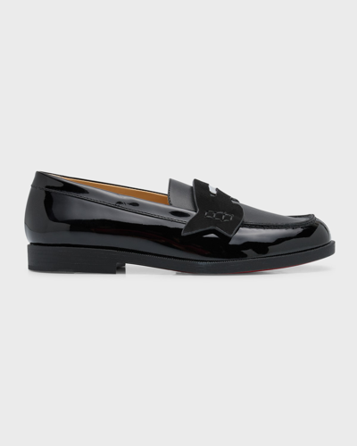 Shop Christian Louboutin Kid's Penny Calf Leather Loafers In Black